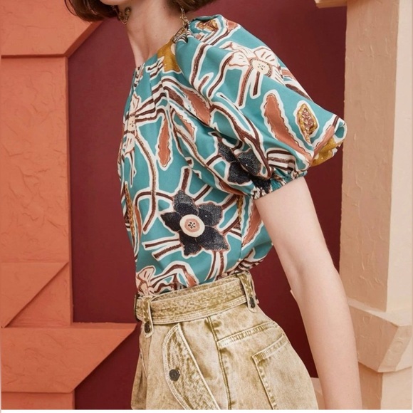 Ulla Johnson  Anila In Topaz Blouse 100% Silk Top Size 8 - Picture 4 of 9